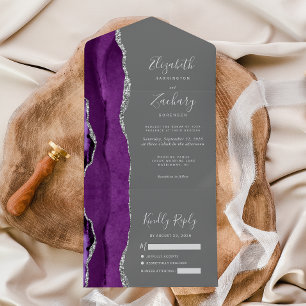 Invitation Tout En Un Mariage Moderne Violet Argent Agate Gris