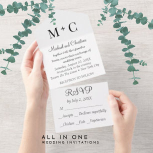 Invitation Tout En Un Mariage monochrome minimaliste à petit budget