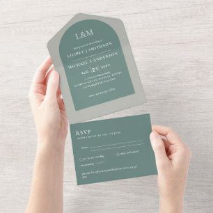 Invitation Tout En Un Mariage monochrome vert moderne