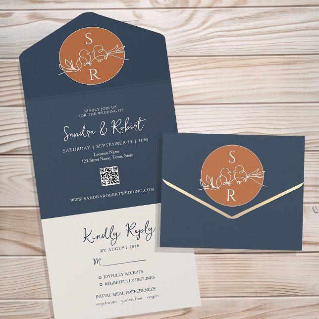 Invitation Tout En Un Mariage Monogramme En Terracotta Tout En Un (Créateur téléchargé)