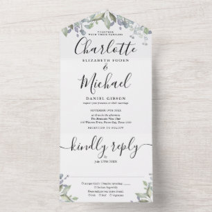 Invitation Tout En Un Mariage Monogramme Floral Green Script
