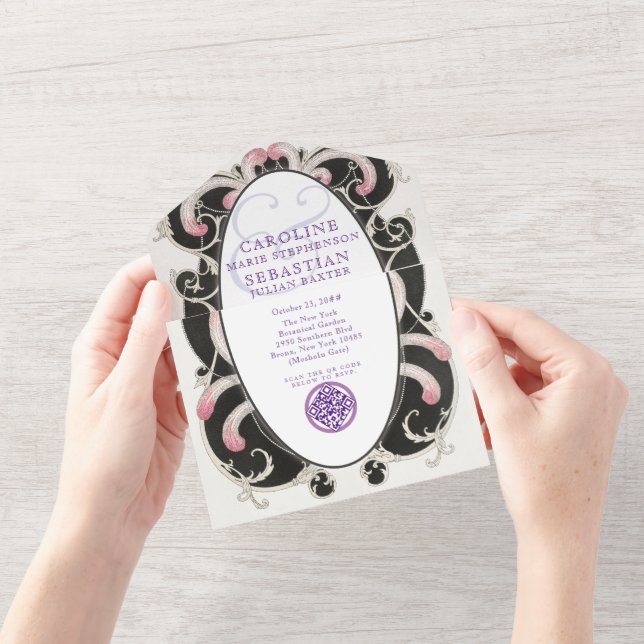 Invitation Tout En Un mariage Monogramme Luxe Art Déco Gatsby 1920 (Ouverture)