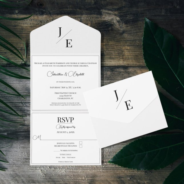 Invitation Tout En Un Mariage monogramme minimal | BLANCHE (Minimalist Monogram Wedding All in One Invitation)