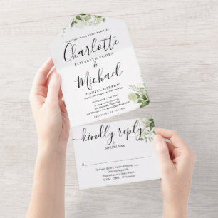 Invitation Tout En Un Mariage Monogramme Script Signature Greenery 