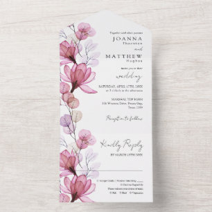 Invitation Tout En Un Mariage monographique transparent Dusty Rose Flora