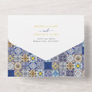 Invitation Tout En Un Mariage Motif de tuiles portugaises méditerranéenn