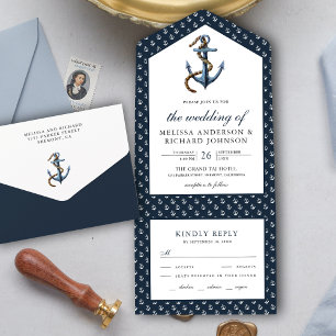 Invitation Tout En Un Mariage Nautique Bleu Marine Rustique Ancre