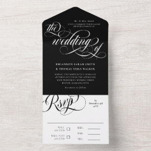 Invitation Tout En Un Mariage noir blanc Elegant Fils