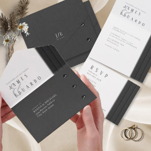 Invitation Tout En Un Mariage noir et blanc sur mesure ID1090