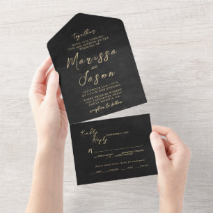 Invitation Tout En Un Mariage noir or simple et élégant