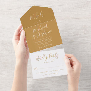 Invitation Tout En Un Mariage ocre de script simple