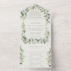 Invitation Tout En Un Mariage officiel vert/crème Snowberry+Eucalyptus