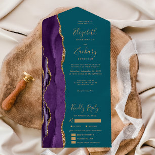 Invitation Tout En Un Mariage Options de Repas Bleu Turquoise Agate Or V