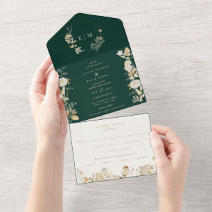 Invitation Tout En Un Mariage opulent dans le jardin doré