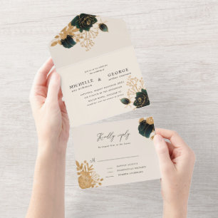 Invitation Tout En Un mariage or aquarelle (pas de VV nécessaire)