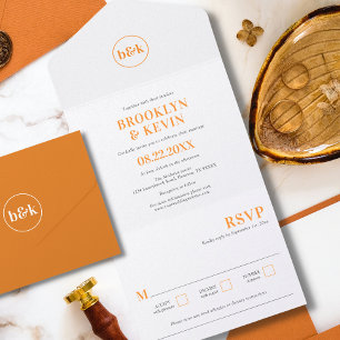 Invitation Tout En Un Mariage orange clair minimaliste moderne
