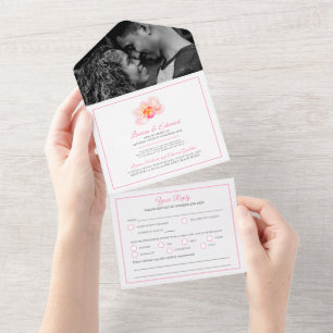 Invitation Tout En Un Mariage orchidée tropicale aquarelle rose