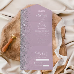 Invitation Tout En Un Mariage Pailleté Argent Lilas Violet Poussiéreux M