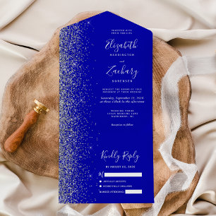 Invitation Tout En Un Mariage Paillettes Bleu Royal Moderne