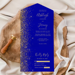 Invitation Tout En Un Mariage Paillettes Or Bleu Royal Moderne