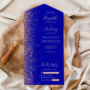 Invitation Tout En Un Mariage Paillettes Or Rose Moderne Bleu Royal