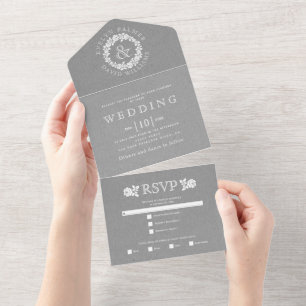 Invitation Tout En Un mariage papier kraft gris rose blanc vintage