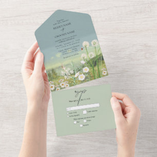 Invitation Tout En Un Mariage Paysage de montagne Fleur sauvage aquarell