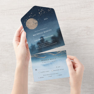 Invitation Tout En Un Mariage Paysage De Nuit Bleue Tout En Une Invitati