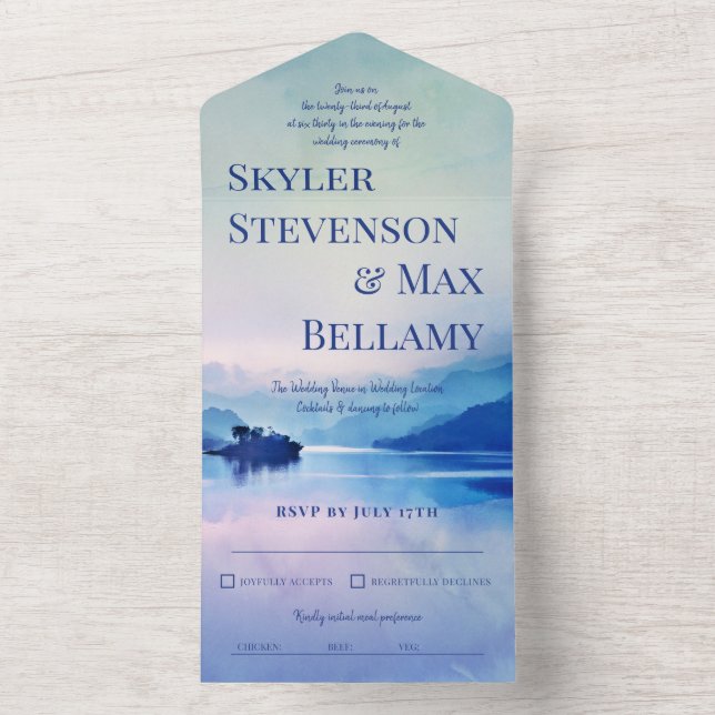 Invitation Tout En Un Mariage paysager des monts Tranquil Island (À l'intérieur)