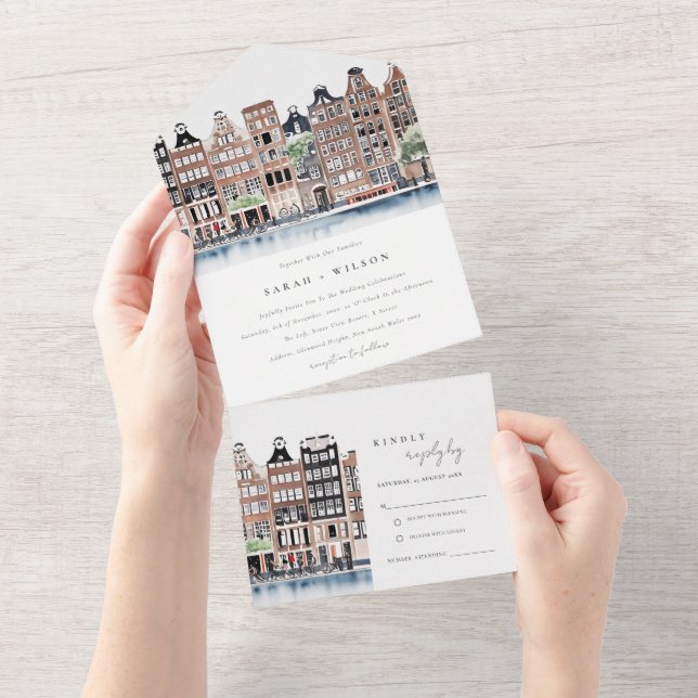 Invitation Tout En Un Mariage paysager du canal néerlandais d'Amsterdam (Déchirure)