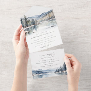 Invitation Tout En Un Mariage paysager du lac de la neige d'hiver