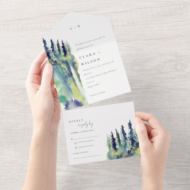 Invitation Tout En Un Mariage paysager minimal de pin doux (Déchirure)