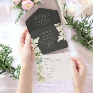 Invitation Tout En Un Mariage personnalisé de feuillage vert coupé