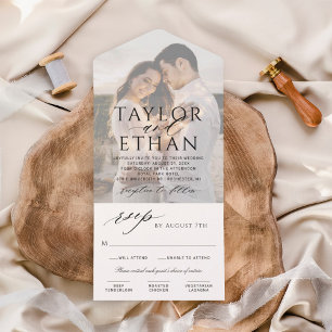 Invitation Tout En Un Mariage Photo Calligraphie Noir Élégant