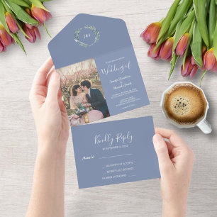 Invitation Tout En Un Mariage photo de couleur d'eau rustique feuille mo