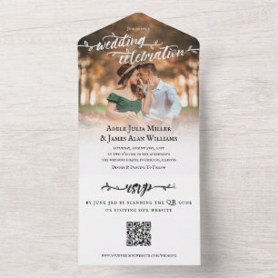 Invitation Tout En Un Mariage photo de script de pinceau rustique QR RSV