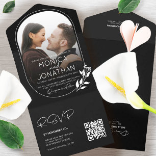 Invitation Tout En Un Mariage photo de script noir et blanc moderne