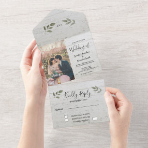 Invitation Tout En Un Mariage photo en bois rustique botanique