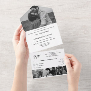 Invitation Tout En Un Mariage photo minimaliste couples fiançailles BW