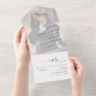 Invitation Tout En Un Mariage photo minimaliste de monogramme élégant mo