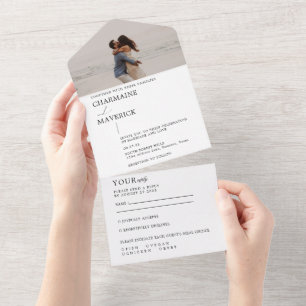Invitation Tout En Un Mariage photo minimaliste moderne Dreamy Script