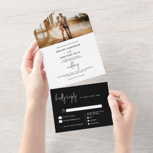 Invitation Tout En Un Mariage photo moderne classique noir et blanc