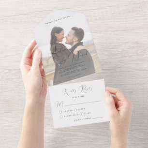 Invitation Tout En Un Mariage photo moderne Dramatique Script & Fond