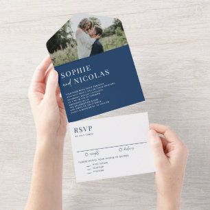 Invitation Tout En Un Mariage photo moderne écriture manuscrite bleu mar