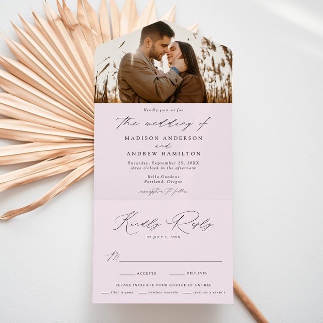 Invitation Tout En Un Mariage photo moderne Elegant Lavender (Créateur téléchargé)