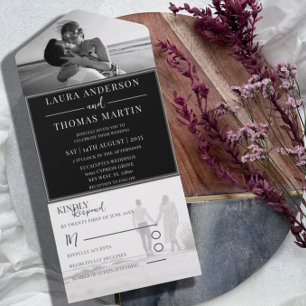 Invitation Tout En Un Mariage photo moderne noir et blanc