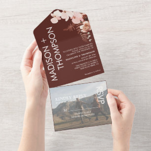 Invitation Tout En Un Mariage photo moderne tendance Burnt Orange Desert
