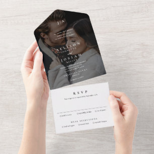 Invitation Tout En Un Mariage photo Monogram de type simple