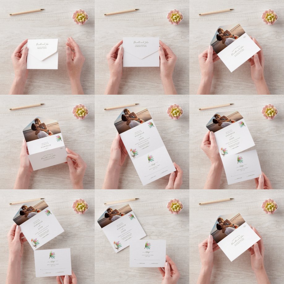 Invitation Tout En Un Mariage photo Plage Paradise RSVP