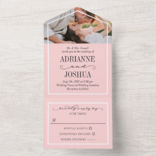 Invitation Tout En Un Mariage photo romantique rose pâle 